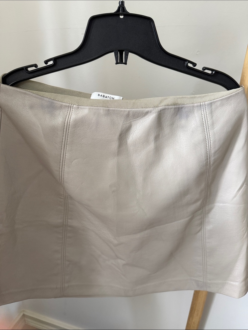 Babaton Light Beige Leather Mini Skirt